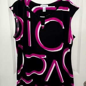 Calvin Klein Women's Black and Pink Patterned Blouse